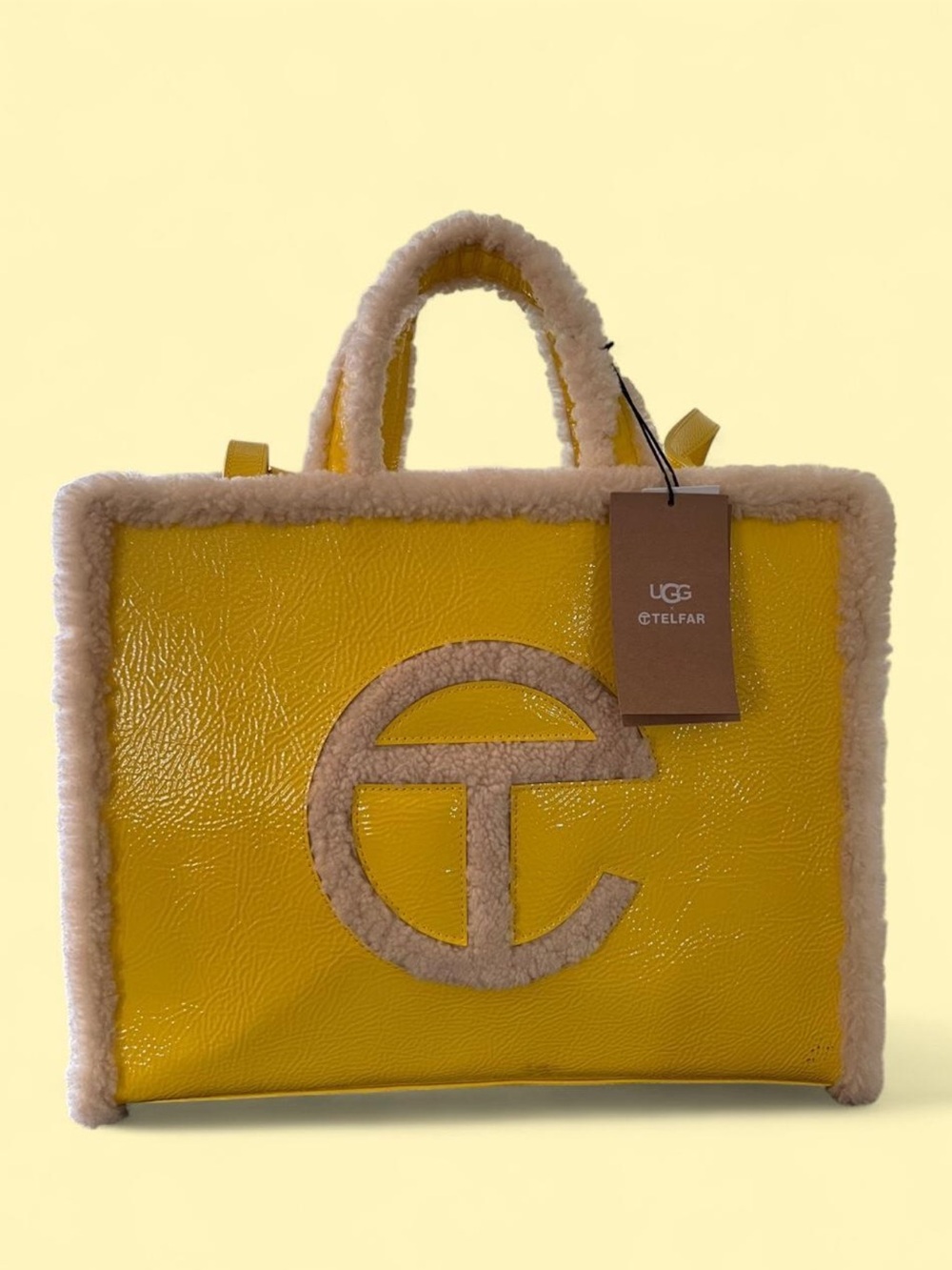 UGG & Telfar Yellow Shearling-Trim Logo Tote handbag